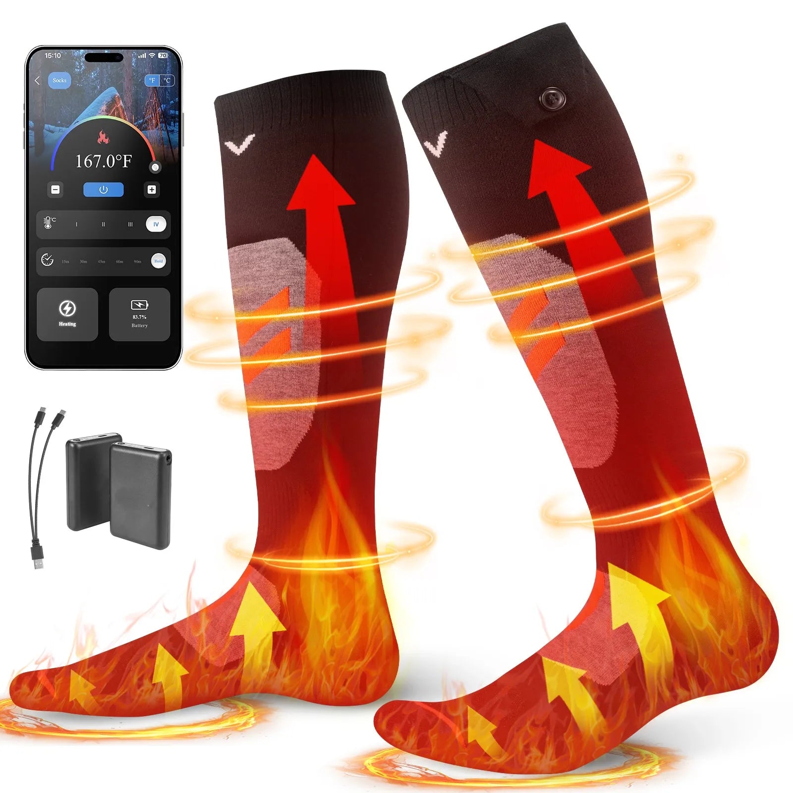 Heated Winter Socks with App Control & 4 Heat Levels for Outdoor Comfort