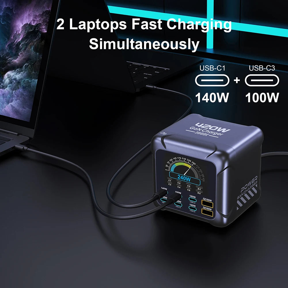 420W GaN Multi-Port Charger with 140W USB-C & Digital Display