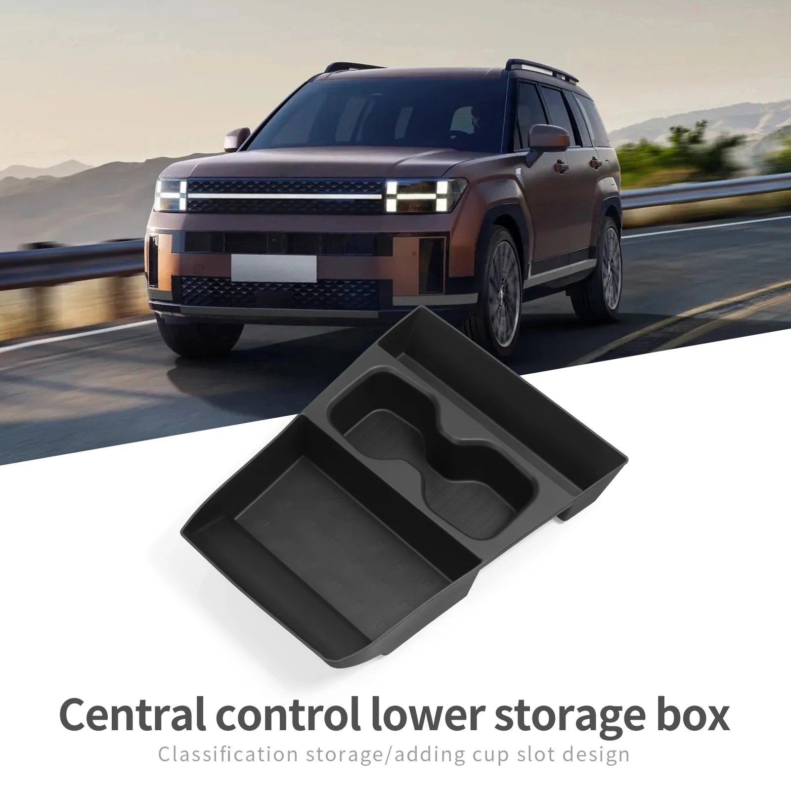 Smabee for Hyundai Santa Fe 2024 2025 2026 Storage Box Cup Holder Anti Dirt Pad Car Interior Accessories Organizer Tidying Black