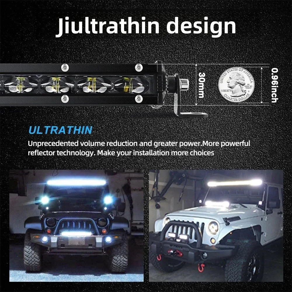 Ultra Slim LED Light Bar Single Row 6000K White IP68 12V 24V