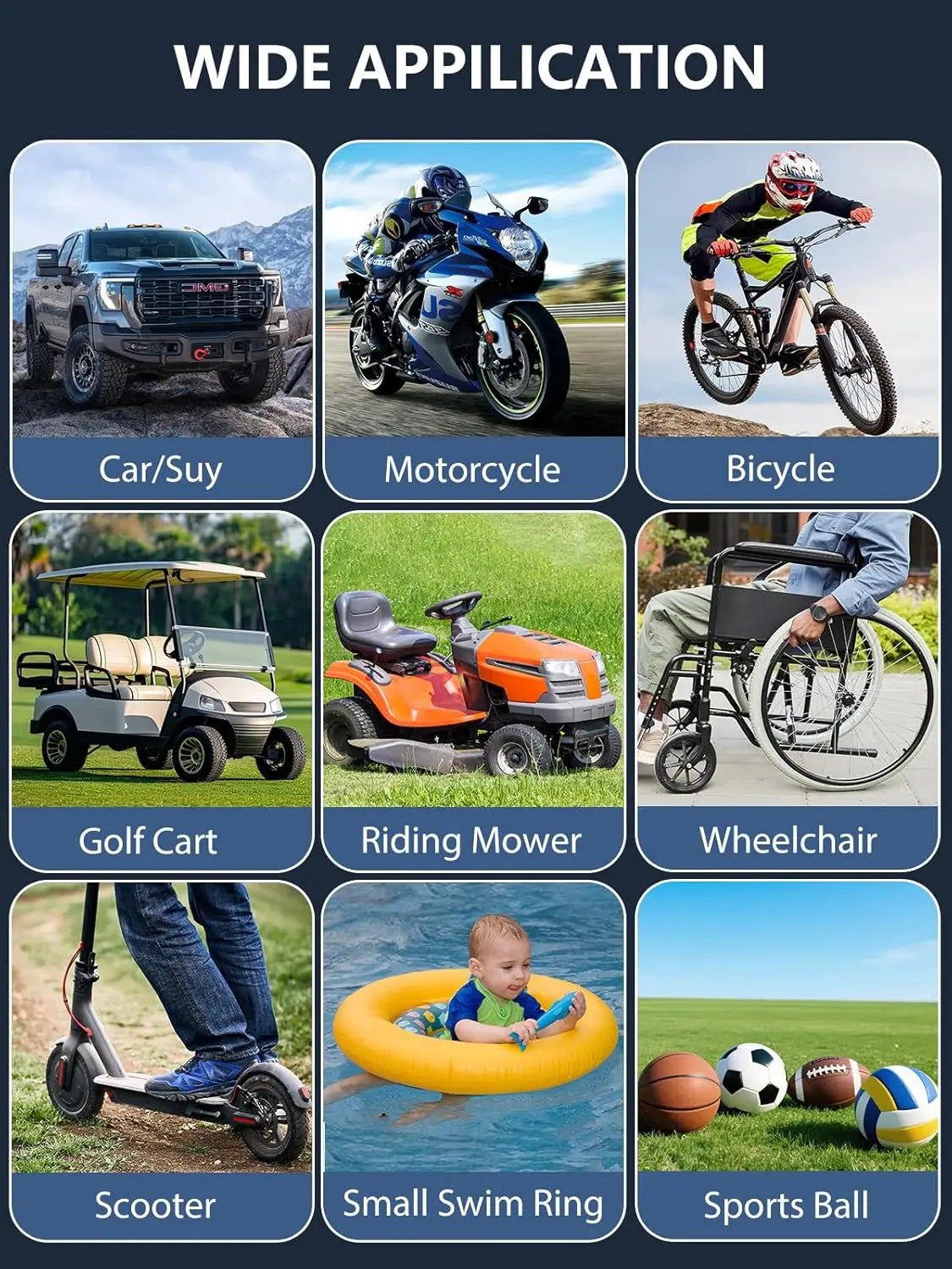 Portable Tire Inflator Tyre Pump 3000mAh 150PSI LCD Air Pump Auto Stop USB Rechargeable for Car Motorcycle Bike Scooter ATV Ball