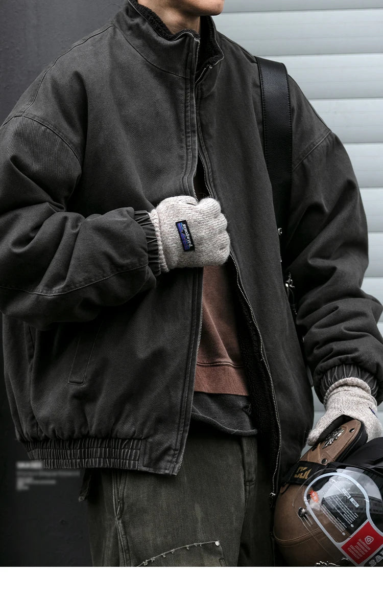 Japanese Vintage Polar Fleece Jacket Men Winter High Quality Thick Jacket Korean Streetwear Loose Couple Trendy Warm Coat Male 