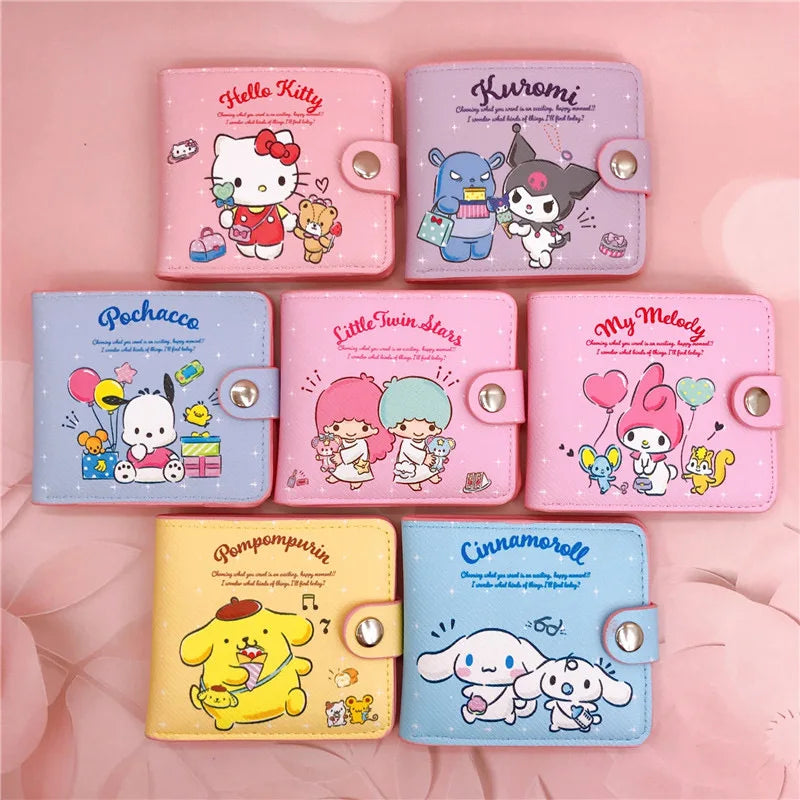 Sanrio Hello Kitty Cinnamoroll My Melody Kuromi New Pu Casual Money Bag Coin Purse Card package Wallet With Buttons ﻿ 