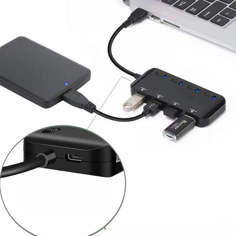 4-Port USB Hub with Individual On/Off Switches