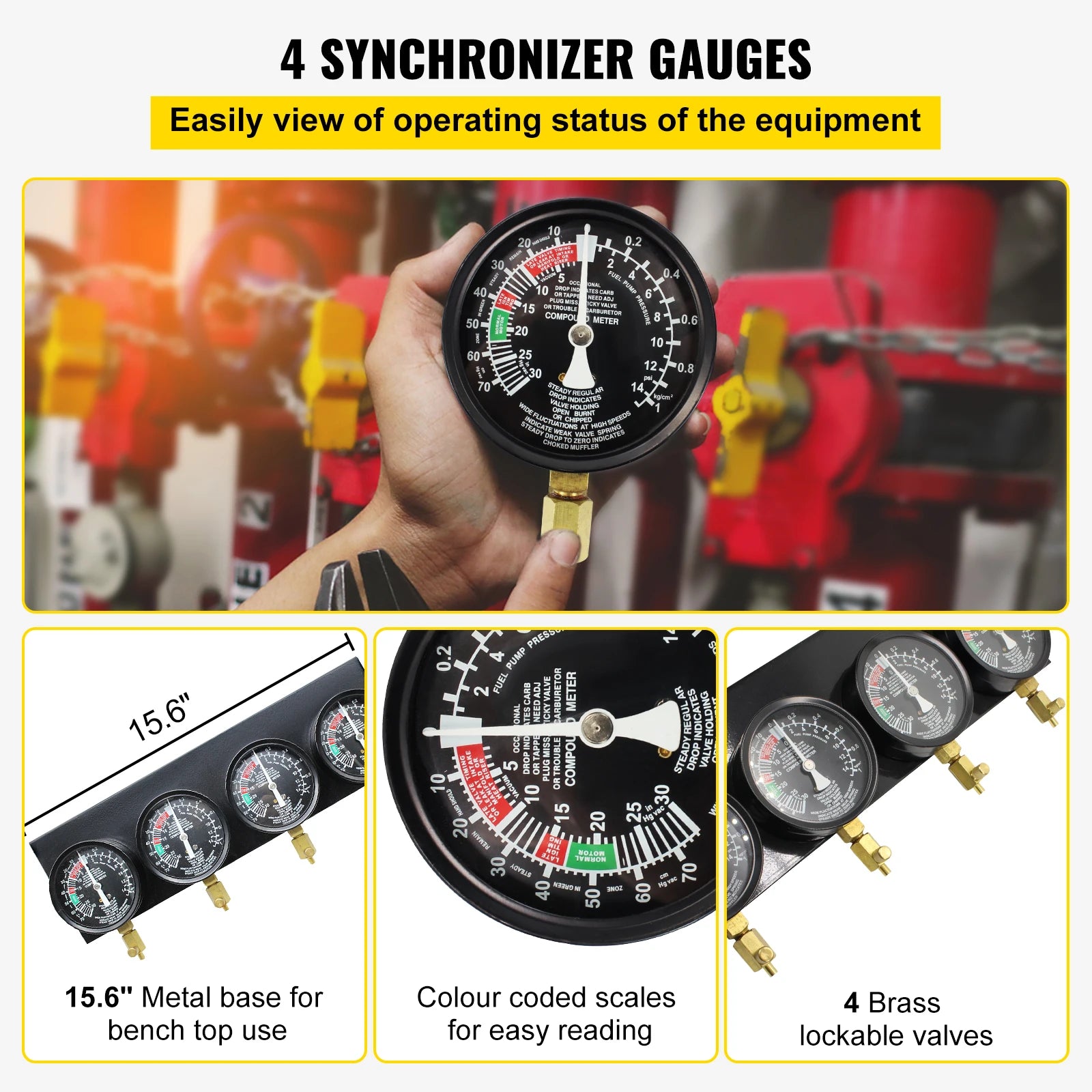 4-Gauge Carburetor Synchronizer Tool Kit with Hoses & Adapters