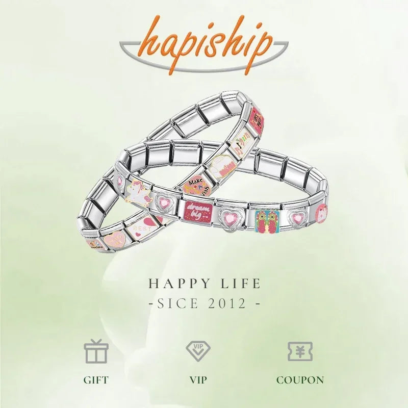 Hapiship New Women's Jewelry 9mm Width Itanlian Elastic Charm Bracelet Fashion Stainless Steel Bangle ST- 