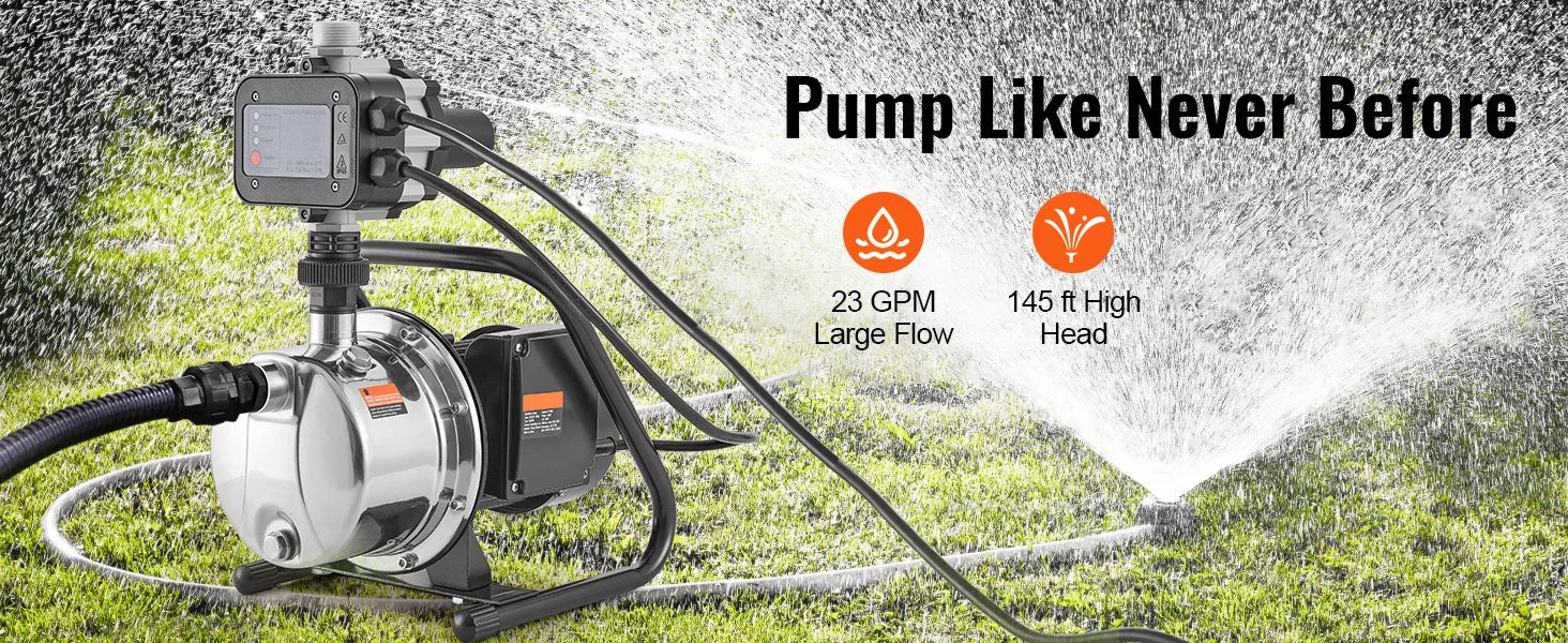 SucceBuy Shallow Well Pump Portable Sprinkler Booster Jet Pumps, Automatic Controller for Garden Lawn Irrigation Water Transfer