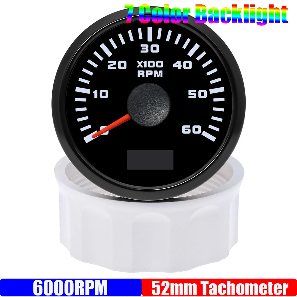 52 mm Tachometer Gauge with 7-Colour Backlight for Car and Boat