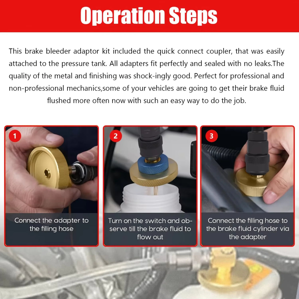 17-Piece Brake Fluid Bleeder Adapter Kit, Master Cylinder Bleeding Tool Set for Brake System Flush and Refill, Compatible with M
