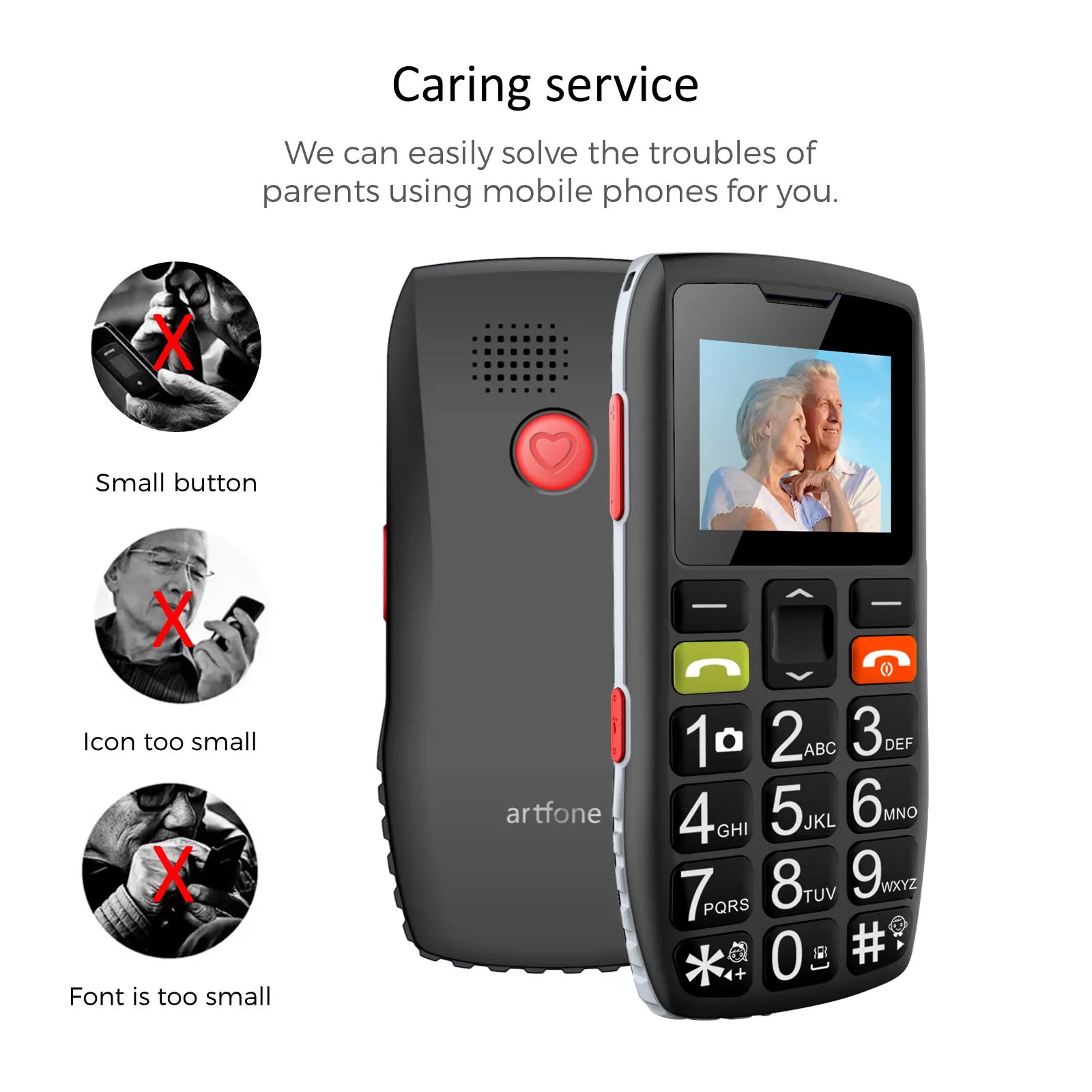Bar Senior Mobile Phone Artfone C1+ With Free Charging Dock C1 Big Rubber Keypad  For Elderly Dual Sim One Key SOS FM 1400mAh 