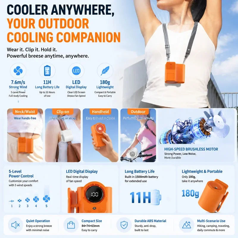 Tragbarer Clip-on-Ventilator mit LED-Licht