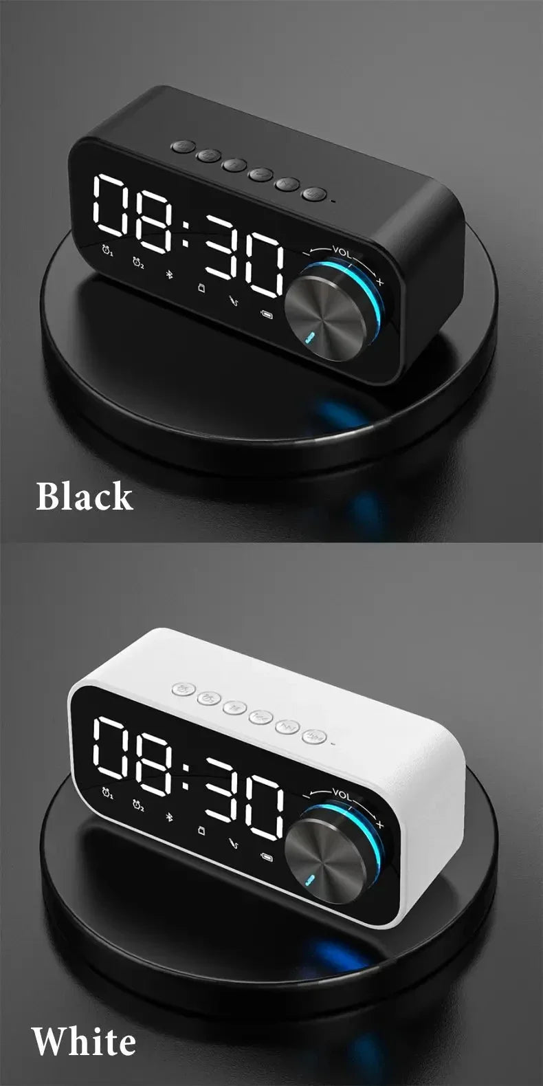 Bluetooth ébresztőóra hangszóró FM rádióval és LED kijelzővel
