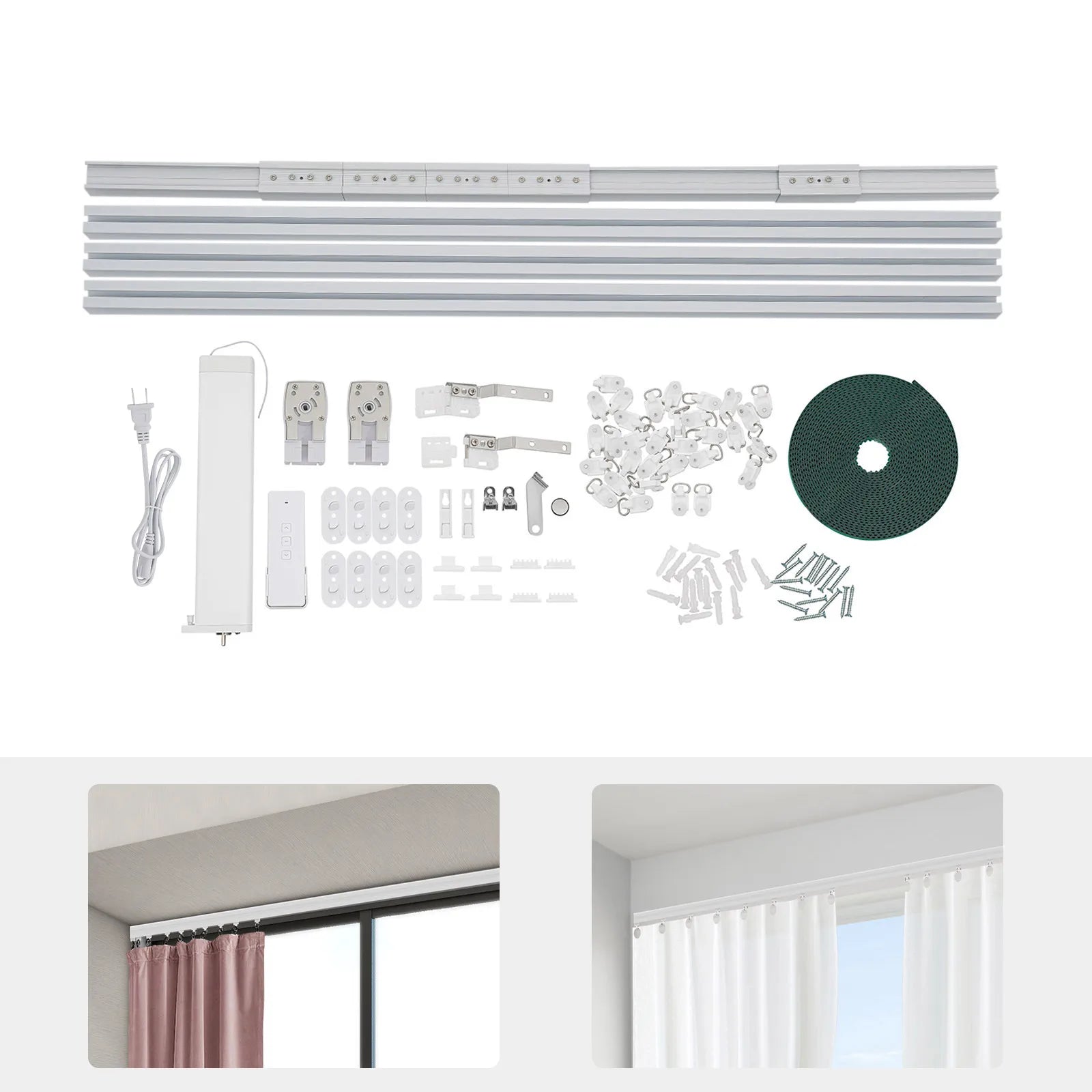 Smart Motorized Curtain Track with Remote, Timer & Quiet 13ft Rail