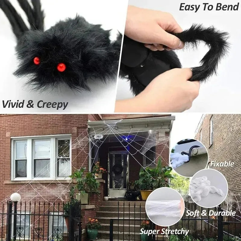 Halloween Big Plush Spider Horror Halloween Decoration Party Prop Outdoor Giant Spider Decor 30-200cm Chamber Prank Black Spider 