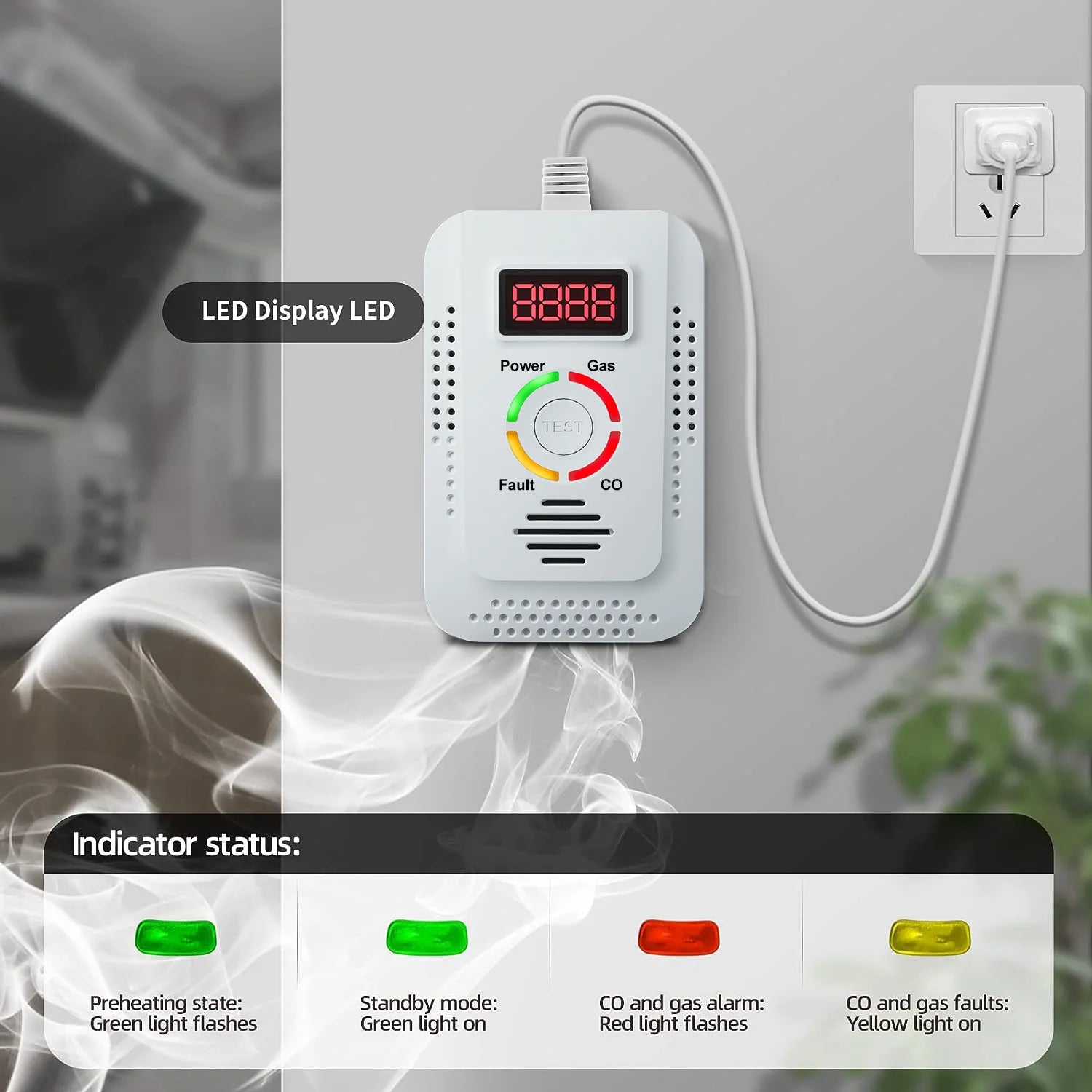 2 in1 Natural Gas Detector And Carbon Monoxide CO Detector, Combustible Gas Leak Detector Monitor For Co, Lng, Lpg, Methane 