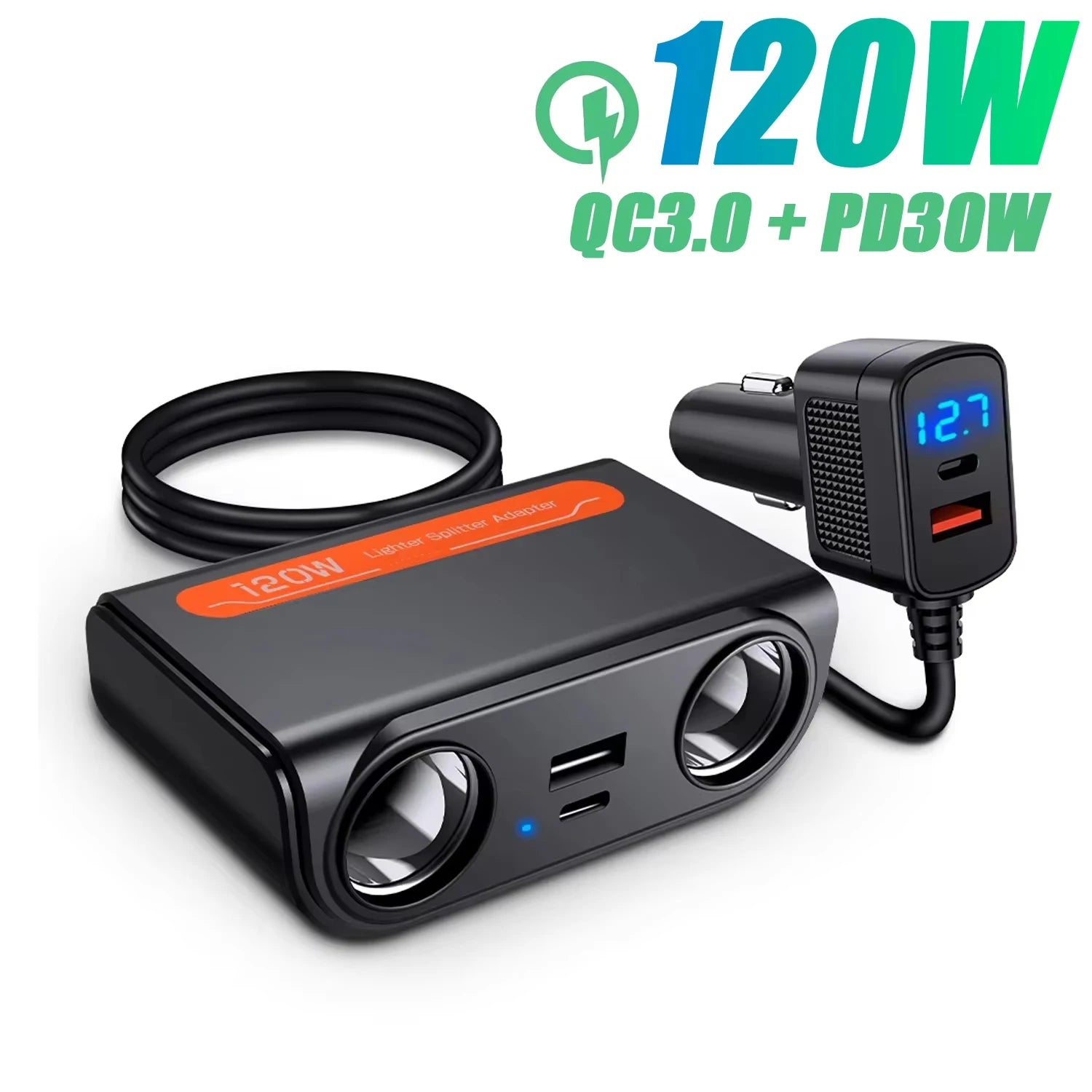 Car Cigarette Lighter Splitter Adapter with Multi-Port USB Charging