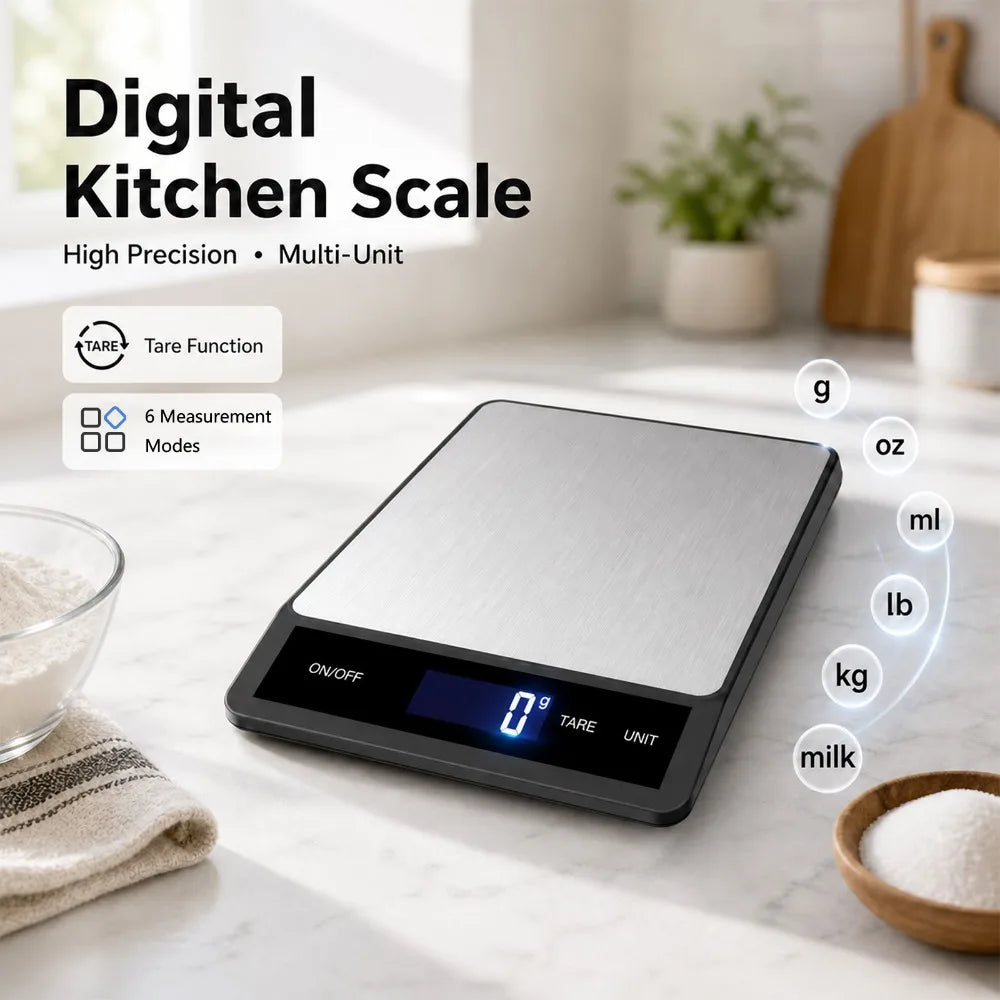 Waterproof Digital Kitchen Scale 10kg 1g with LCD Backlit Display