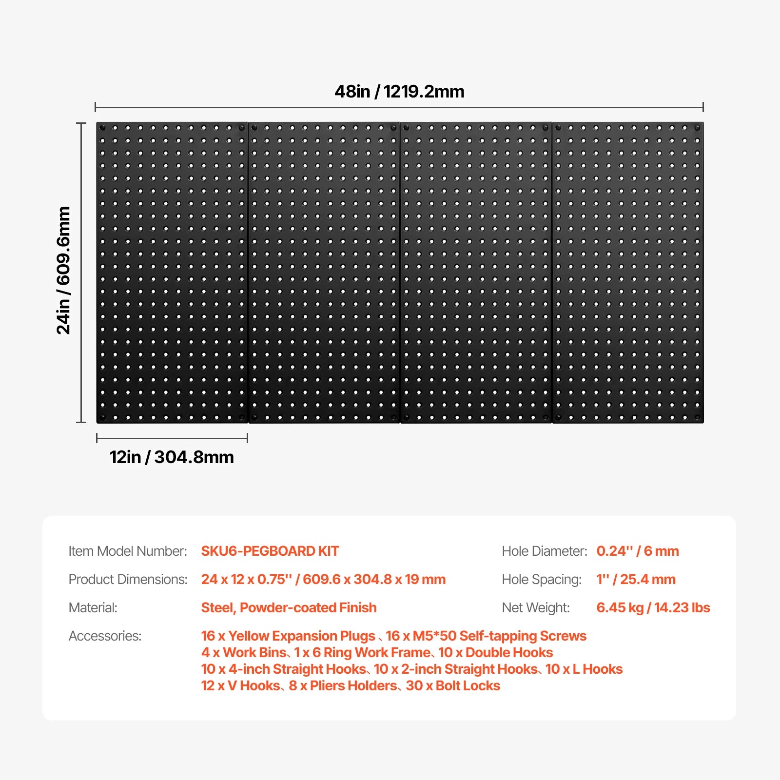 24x12 Metal Pegboard Wall Organizer Panels with Hooks Set