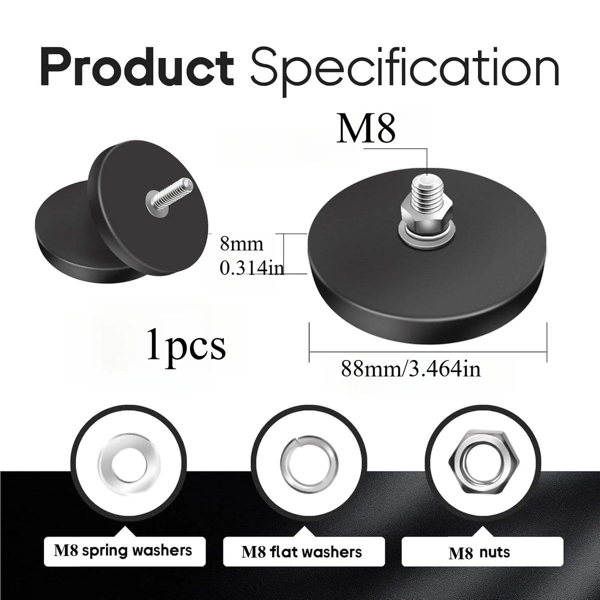 STC22/31/43/66/88 Rubber Coated Magnet Anti Scratch Magnet Coated Base with Threaded Stud for Light Bar Camera Solar Panel