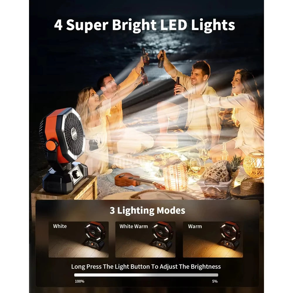 20000mAh Camping Fan with LED Lantern, Remote, 8 Speeds