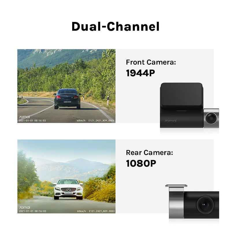 70mai Dash Cam Pro Plus A500S 1944P ADAS GPS Camera 70mai Cam anteriore A500S 140FOV Car DVR 24H Supporto parcheggio Camma interna posteriore