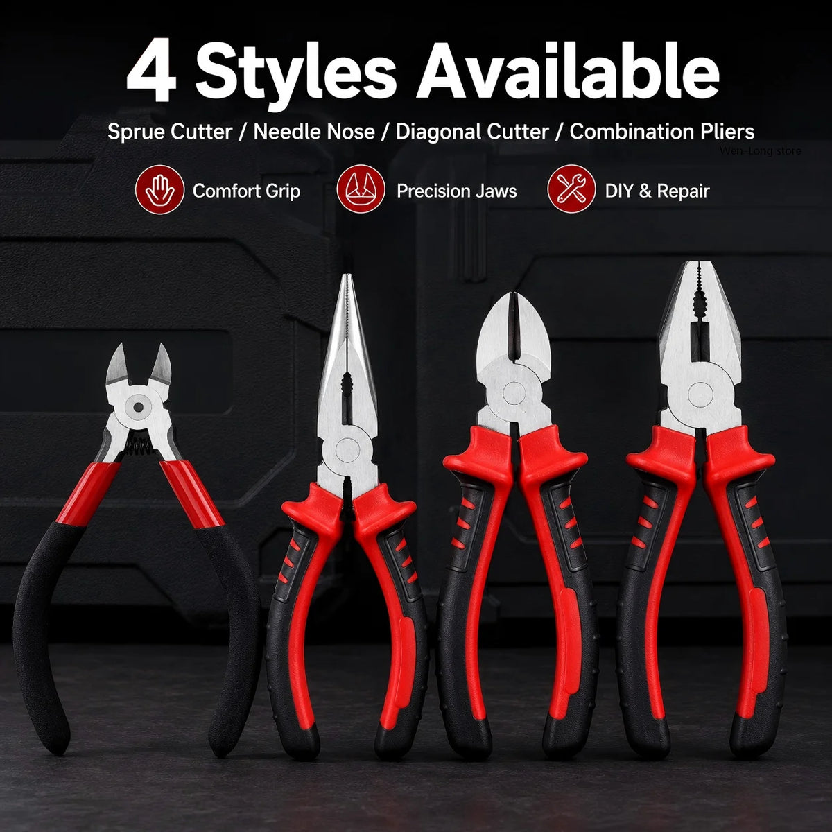 3 Types Pliers Set, Heavy Duty Combination Long Nose Diagonal Cutter Pliers, Wire Cutting Gripping Tool Kit for DIY Repair