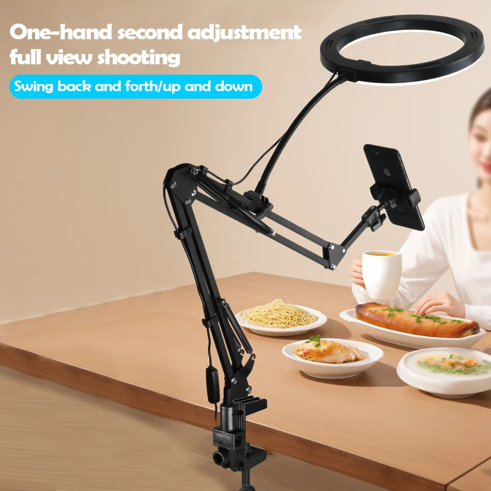 LED Phone live streaming Fill Light with Flexible Robotic Arm Phone Holder Fixed Shooting Recording Live Streaming Selfie Stick 