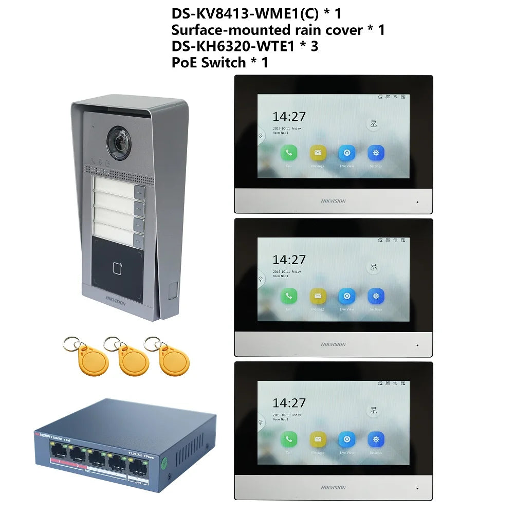 HIKVISION Original Multi-language 802.3af POE Video intercom KIT,include DS-KV8113-WME1(C) & DS-KH6320-WTE1 & PoE Switch Spy-shop.com