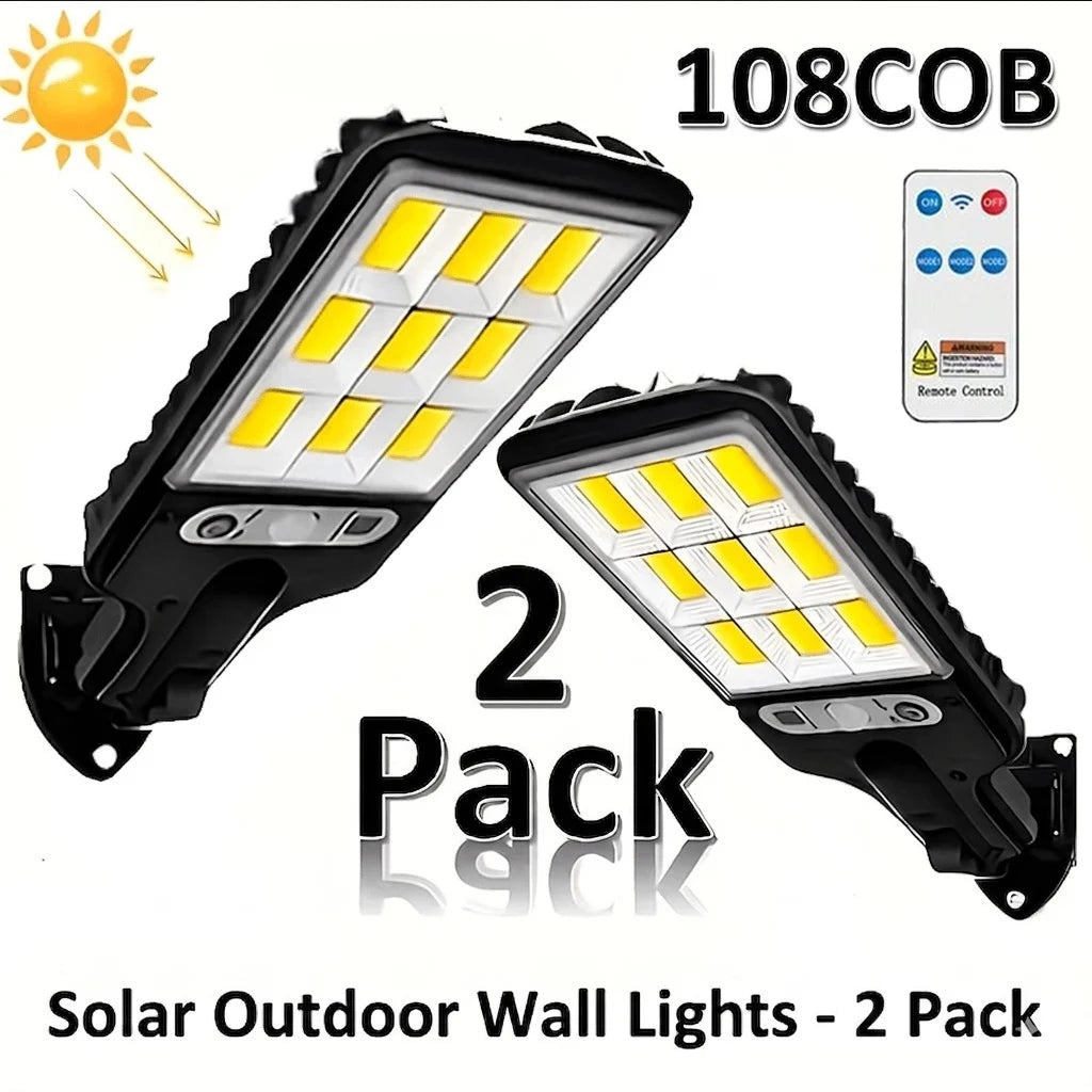 Solar Outdoor Motion Sensor Wall Light, 108 LED, Remote Control, IP65 Waterproof