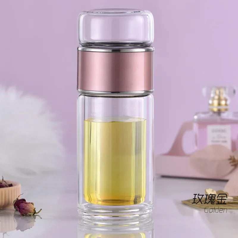 Double Layer Borosilicate Glass Tea Bottle with Filter