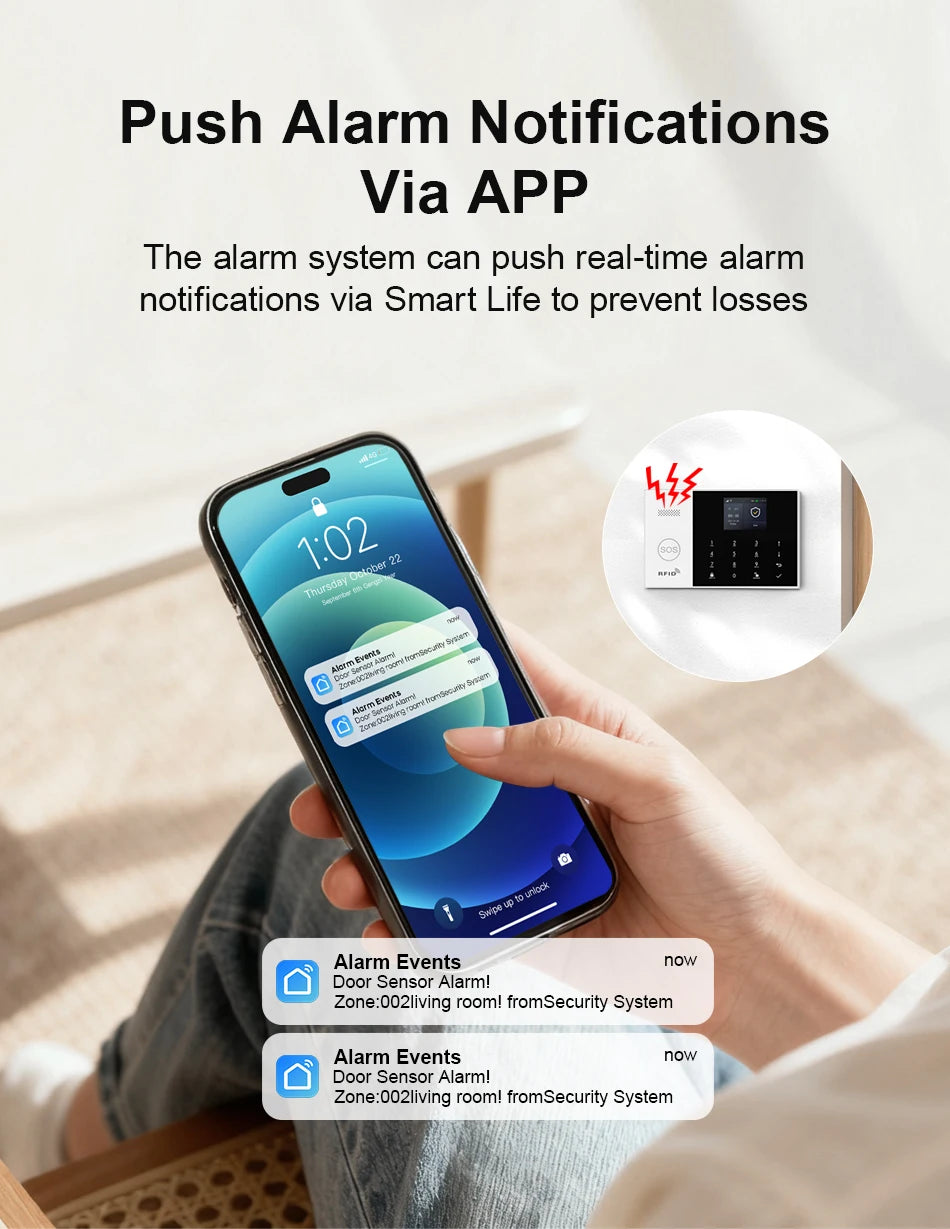 PGST Kit de système d'alarme antivol intelligent 4G WiFi Works with Tuya Works with Smart Life Connexion sans fil Ensemble de capteurs Télécommande Alerte en temps réel Sécurité domicile Bureau Entrepôt Euro
