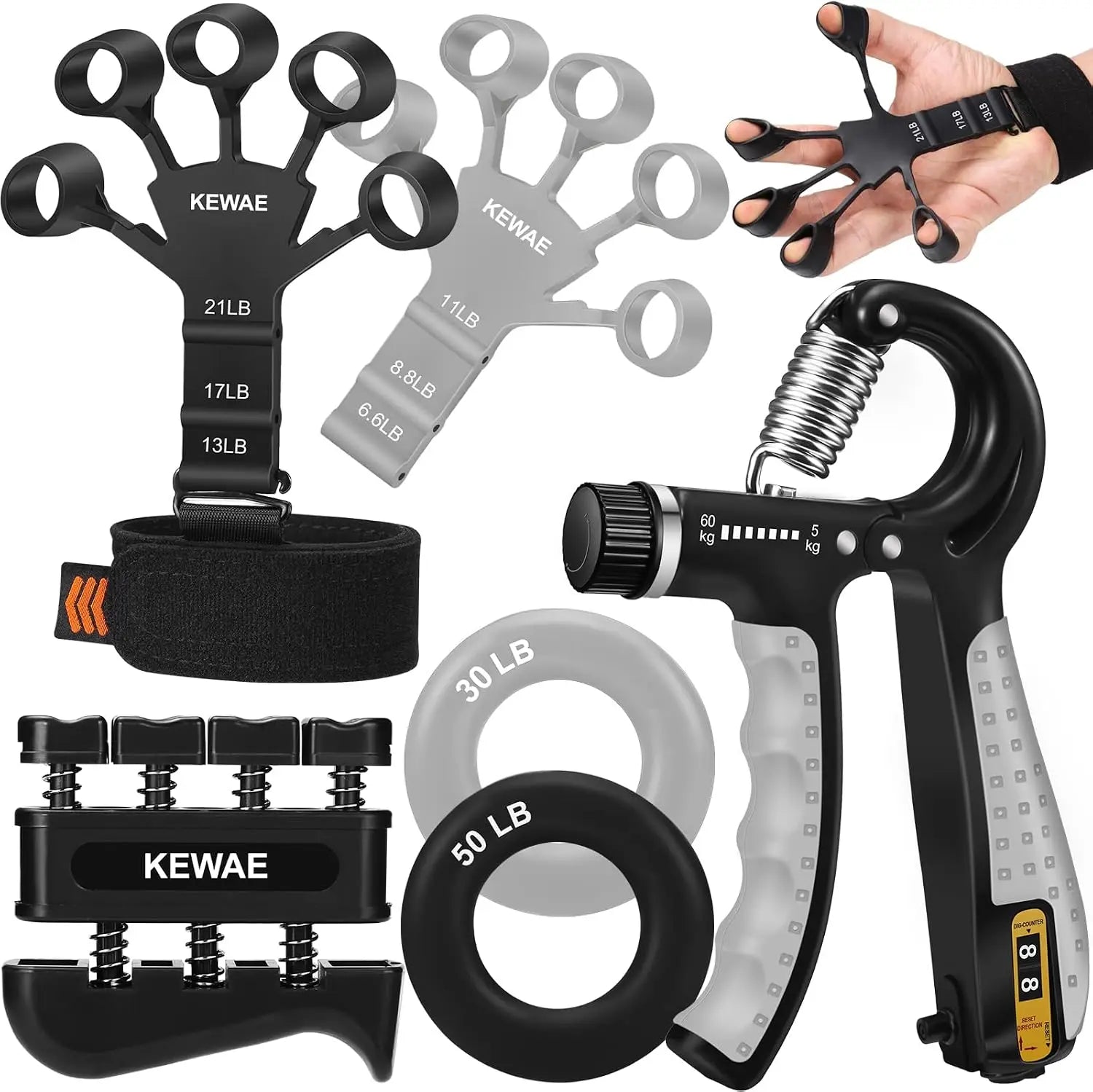 6-Pack Hand Grip Strengthener Kit with Finger Exerciser, Forearm Workout Ring for Muscle Building & Injury Recovery