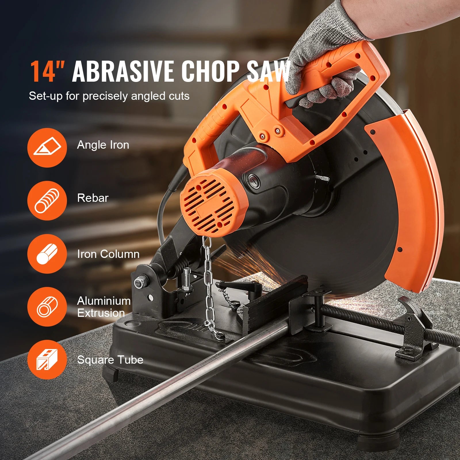 14" 2300W Abrasive Chop Saw with 0–45° Adjustable Angle