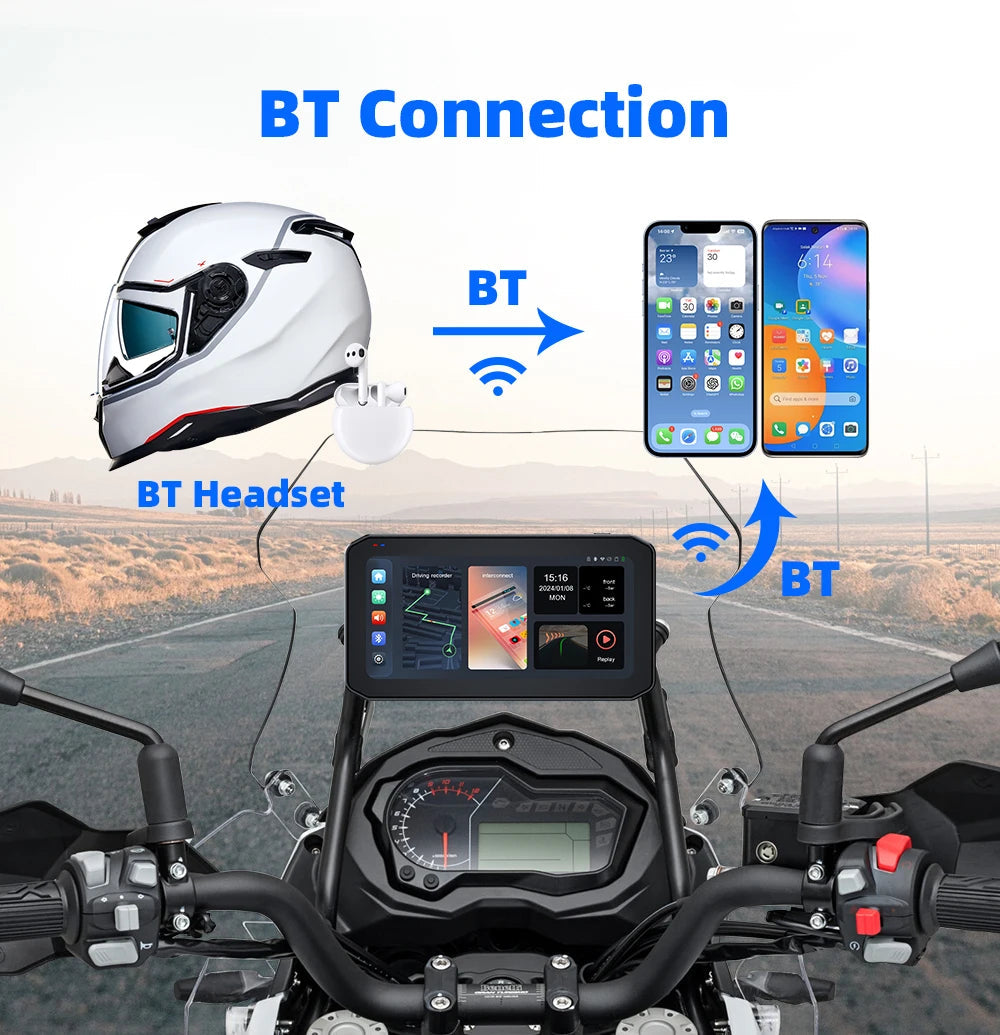 EKIY 6.25" Portable Digital Motorcycle Dashboard GPS Navigation Display Screen TPMS Monitor Wireless CarPlay Moto Android Auto 