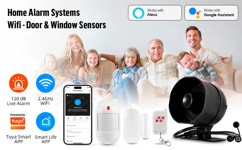 Smart WiFi Home Security Alarm System Kit with 120dB Siren