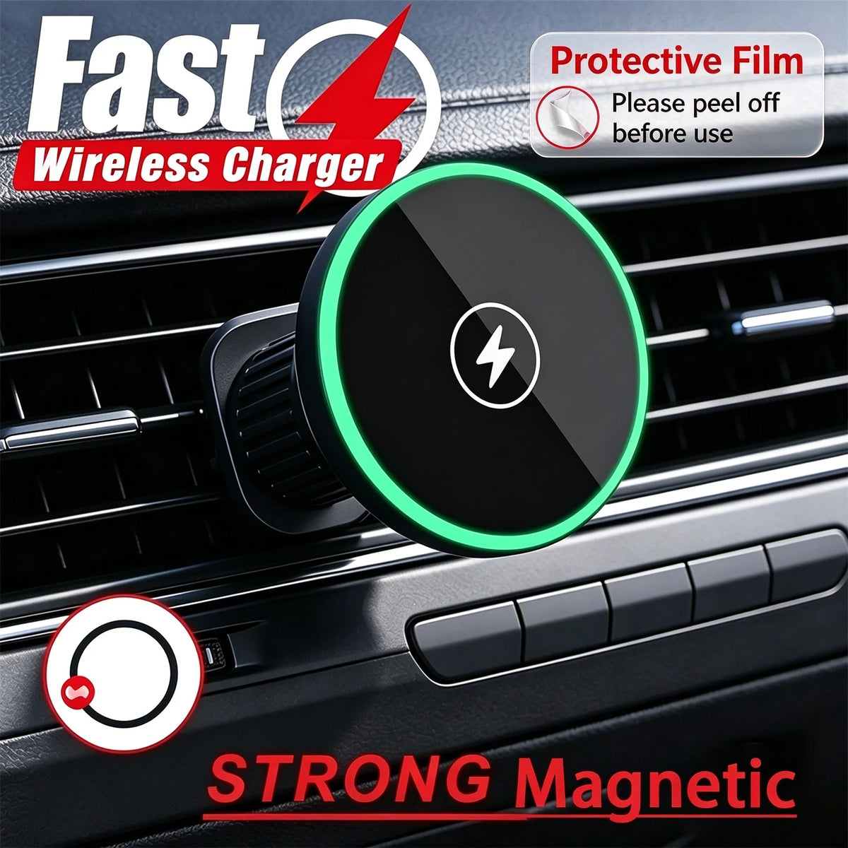 Magnetic Car Vent Wireless Charger for iPhone 12–17