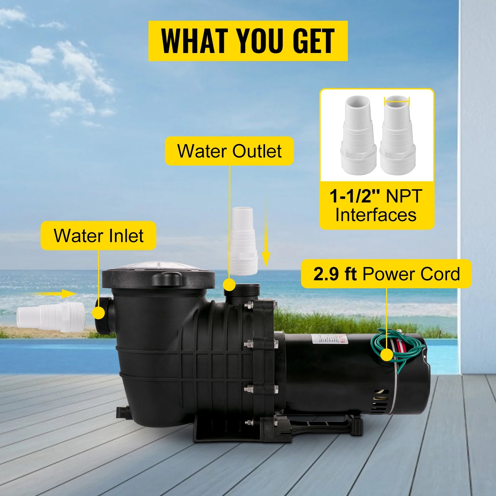 SucceBuy Swimming Pool Pump 110V/220V 5544GPH Powerful Self-priming for In/Above Ground Pool Water Circulation Strainer Basket