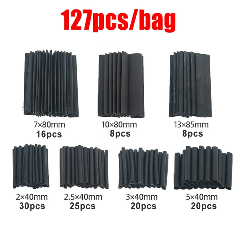 Black Heat Shrink Tube Kit Thermoresistant Tubing Shrink Wire Wrapping Electrical Connection Cable Insulation Sleeves Protecter 