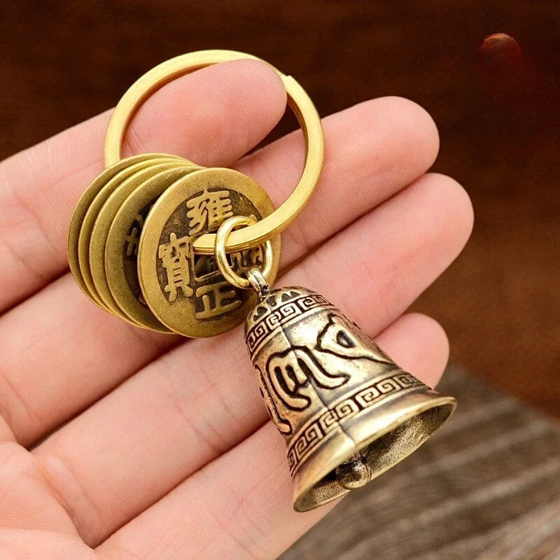 Six-character mantra bell keychain, creative keychain, ring, Heart Sutra copper bell pendant 