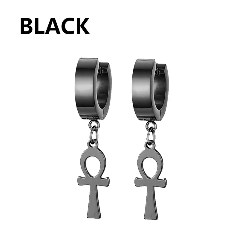 1 Pairs Punk Stainless Steel Stud Earrings Black Earrings Set For Men Women Vintage Hip Hop Piercing Ear Jewelry 