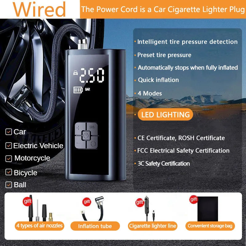 LEIBOO Portable Air Compressor for Car Tires Fast Air Pump Tire Inflator Accurate Pressure Air Pump for Motorcycle Bicycle Ball 