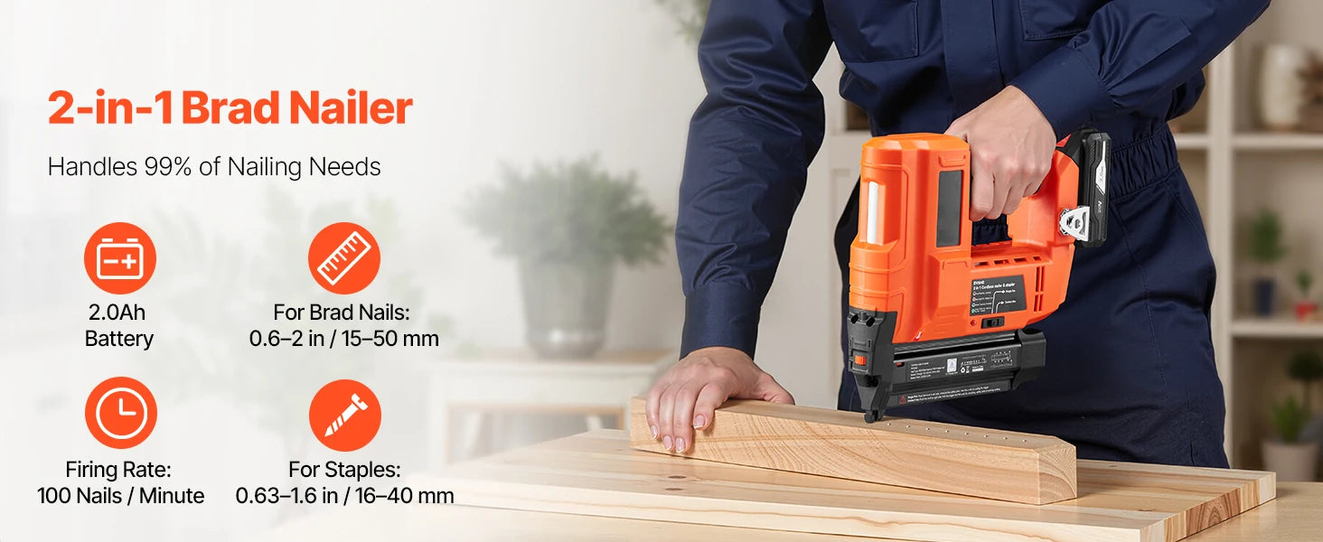 SucceBuy Cordless Brad Nailer 18 Gauge 20V Battery Powered Nail Gun and Staple Gun with 500 pcs Nails 500 pcs Staples