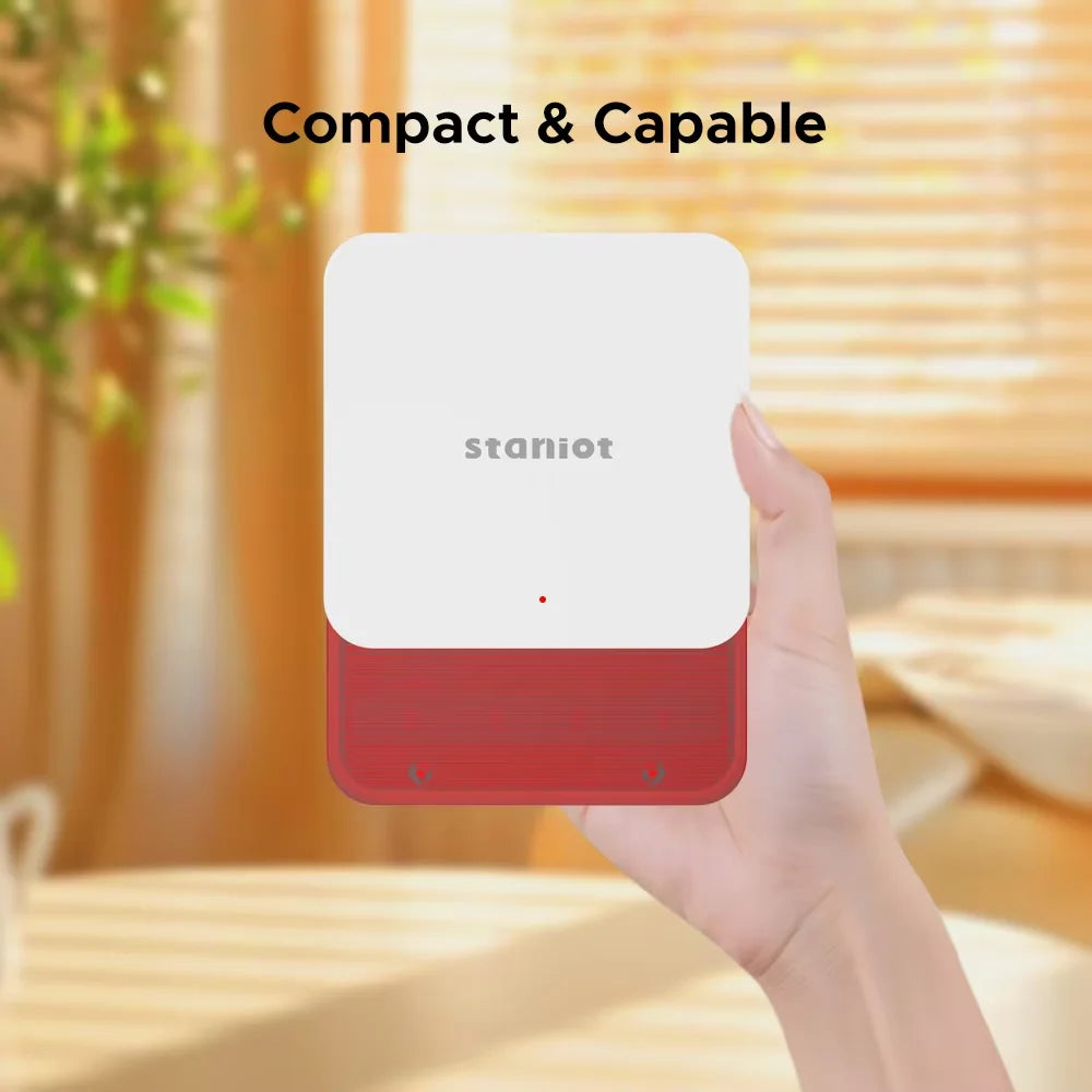 Staniot LoRa Wireless Strobe Siren 115dB High Decibel Alarm with Anti-Tamper Function 500m Long Transmission Range Smart Burglar Alarm for Smart Home Security