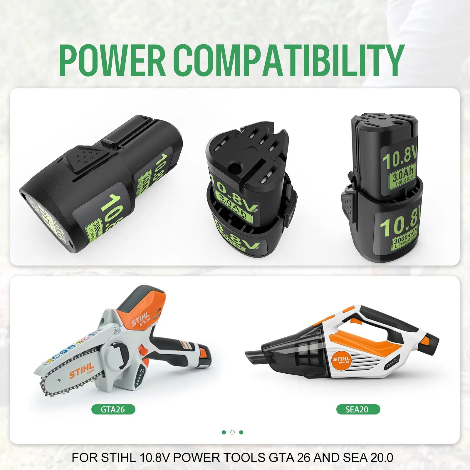 10.8V 3000mAh Battery for STIHL GTA 26, SEA 20, HSA 26, AS2 Tools