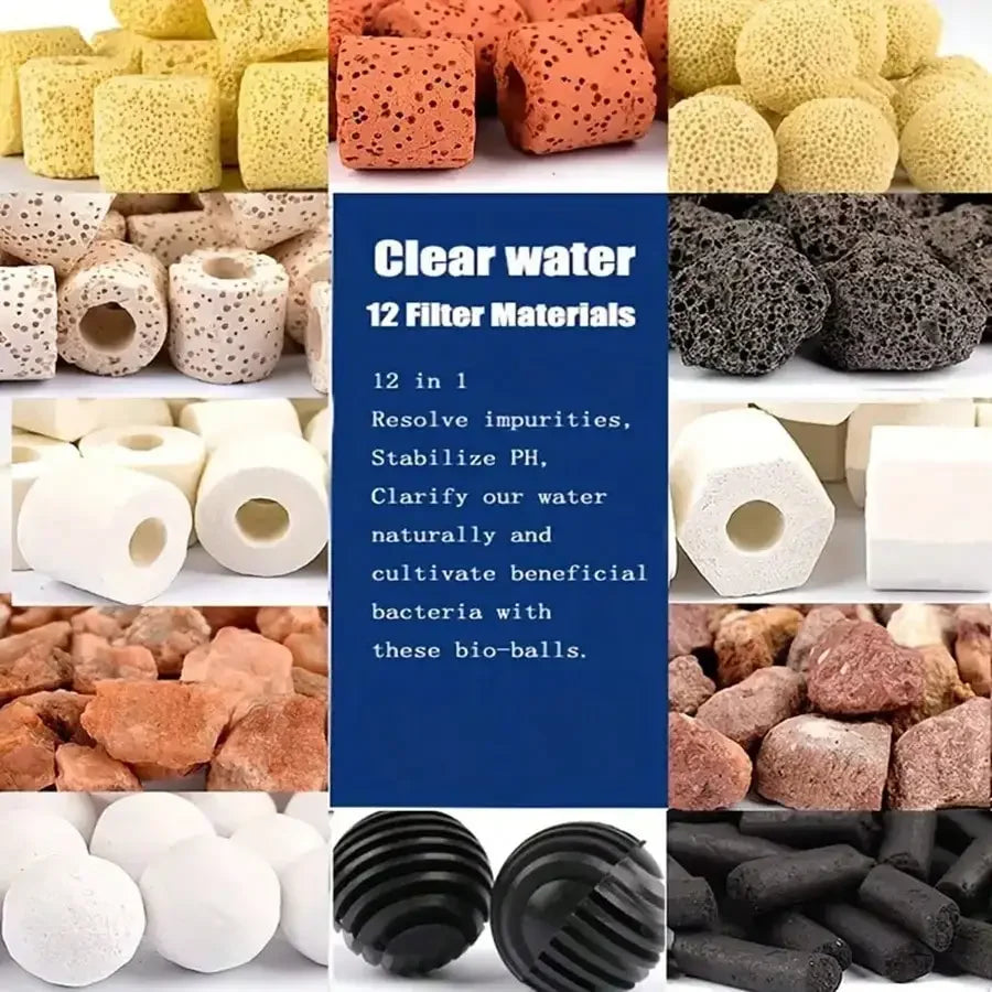 Media filtrant premium pour aquarium de 420 g dans sac maillé avec anneaux en céramique, charbon actif, etc. Améliore la filtration et la qualité de l’eau