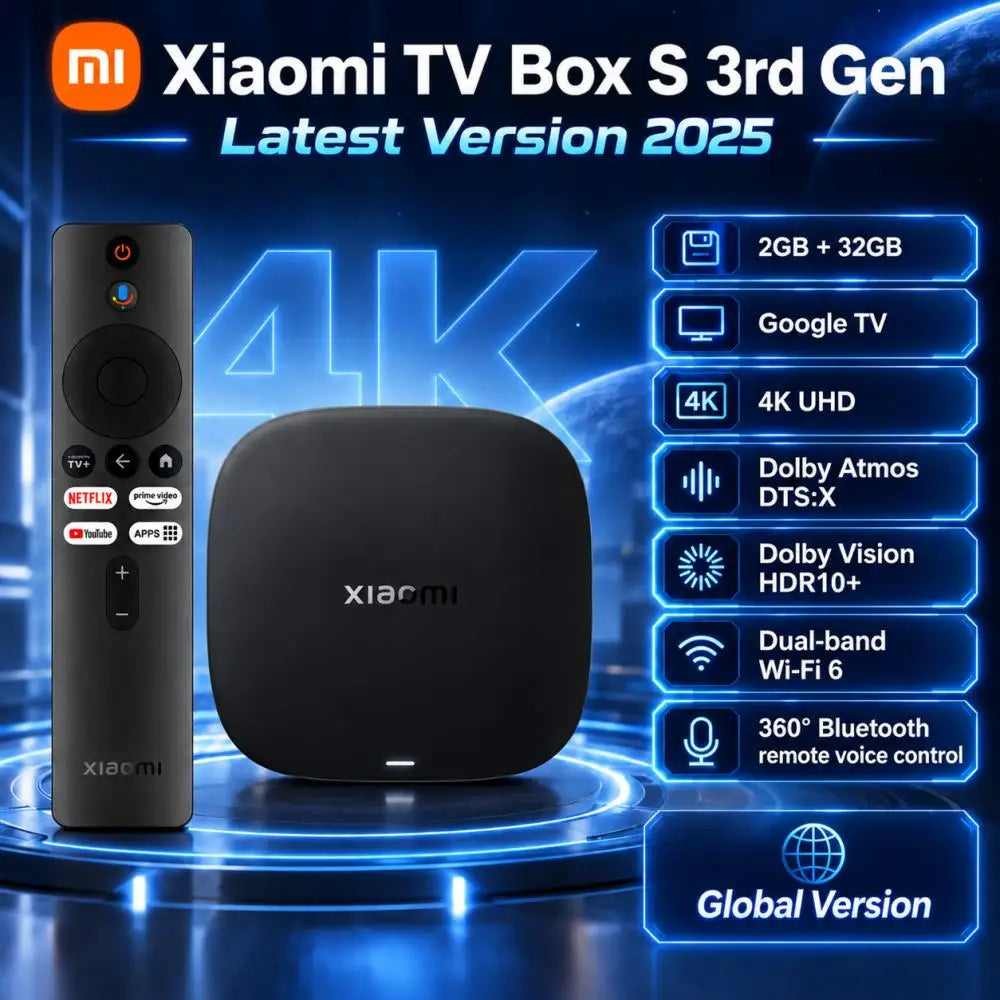 New Xiaomi TV Box S 3. generacija, pametni Android TV box 4K UHD media player, Dolby Vision HDR10+ Google Assistant Google TV set-top box