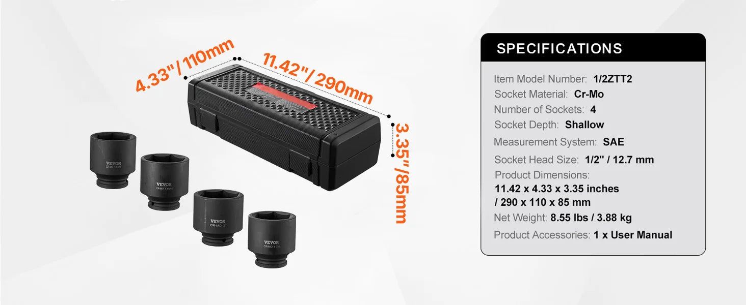 SucceBuy Axle Nut Impact Socket Set Drive Deep 6-Point 8-Piece SAE Spindle Nut Socket Set CR-MO Heat Treated Large Socket Set