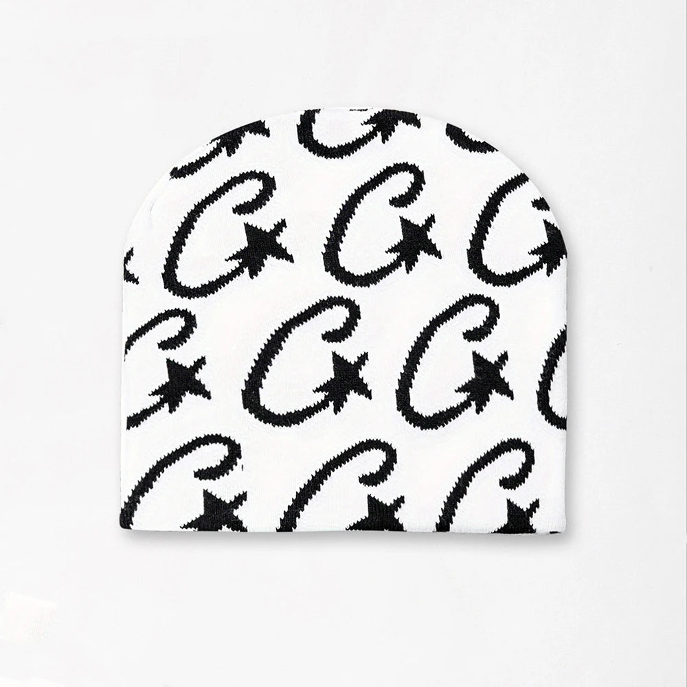 Fashionable Hip-Hop hat for women, Jacquard knitted hat with winter star pattern, warm hat for outdoors, suitable for Christmas