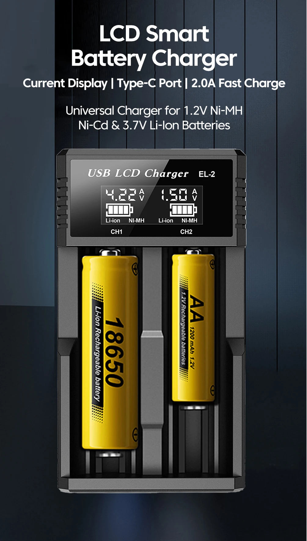 LCD USB Battery Charger - One to Four Slots