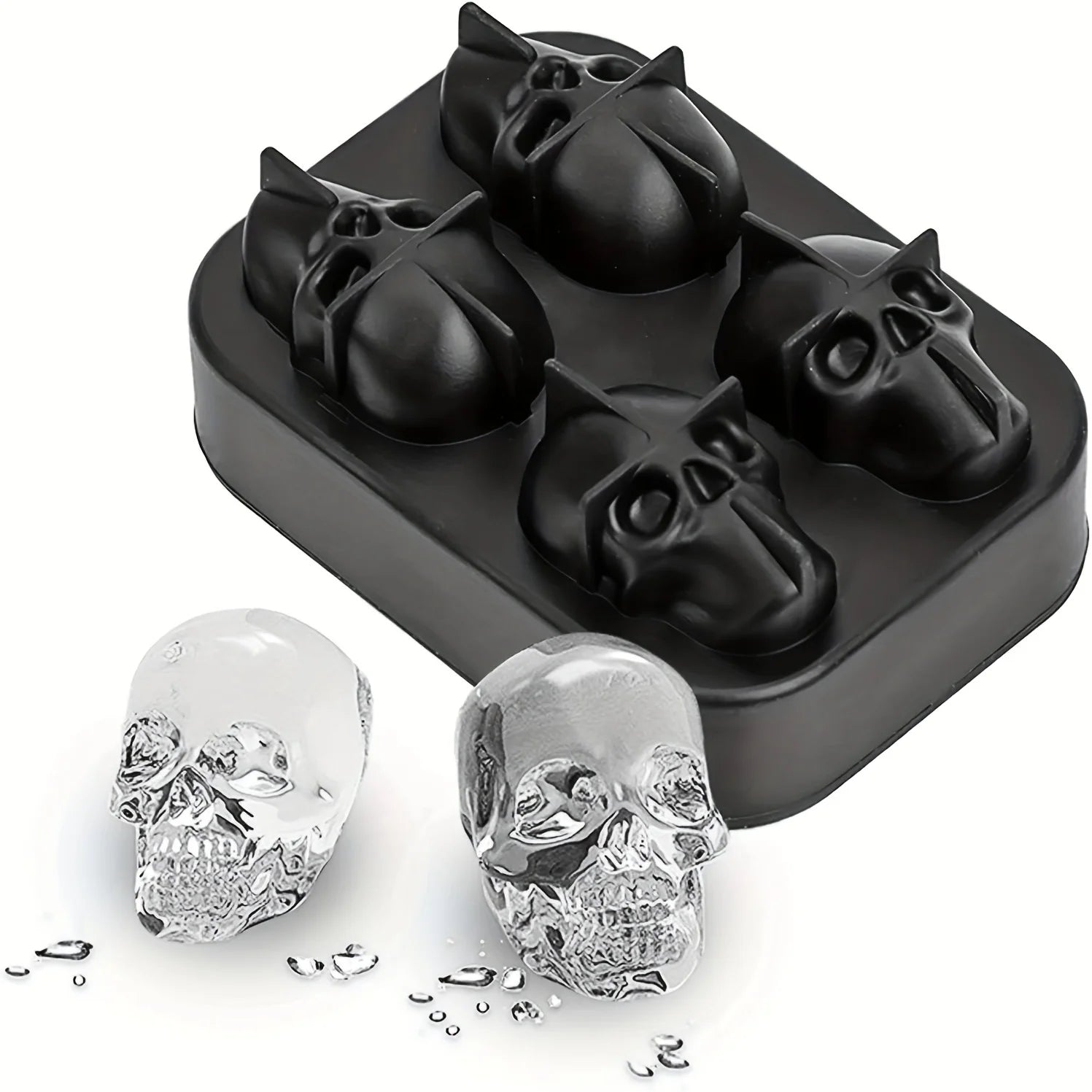 Skull Ice Ball Mold Silicone 3D Flexible Ice Cube Trays BPA Free Ice Trays For Freezer Horror Skull Head Cocktail Ice Ball Maker 